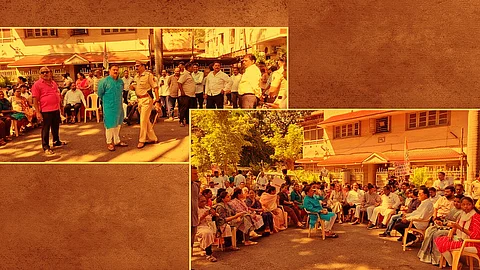 Congress leaders outside Arvind Shinde's residence in Pune