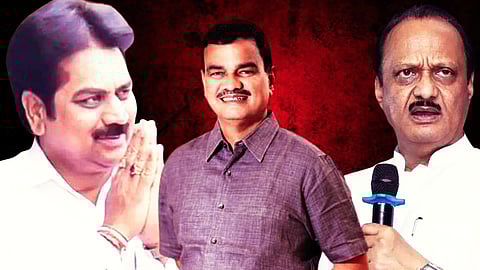 Harshvardhan Patil, Datta Bharne and Ajit Pawar (R)