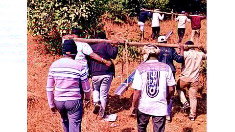 MSEDCL team carrying electric pole