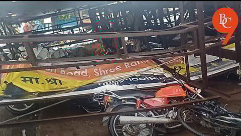 Pune: Hoarding Collapses in Heavy Rain Near Wagholi, Damaging Multiple Bikes