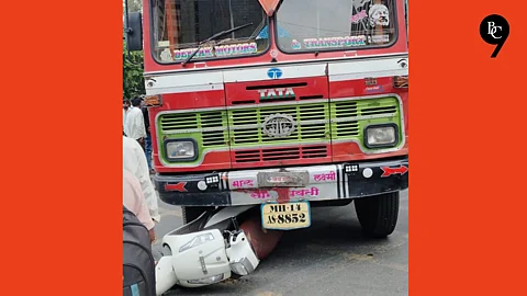 A speeding truck hit a bike that was moving ahead at Gangadham Chowk