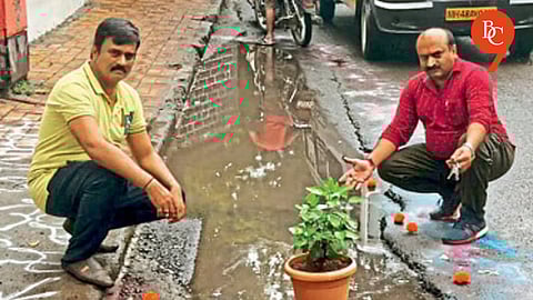 MNS Stages 'Puja of Potholes' to Protest Crumbling Khadkmal Ali Road