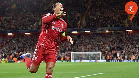 Virgil Van Dijk scoring the injury time winner, against Atletico Madrid