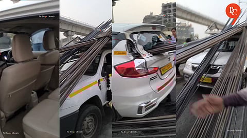 Iron Rods Pierce Ertiga on Pune Highway After Pickup Driver Brakes Suddenly