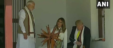 Trumps visit Sabarmati Ashram, try hands on charkha