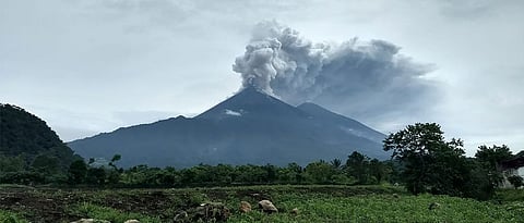 The ash column is thick and gray, moving to the east and the west (Representational)
