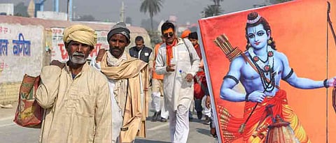 Devotees chanting "Jai Shree Ram" arrive in Ayodhya for 'dharam sabha'