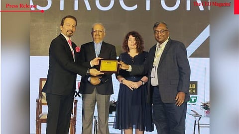 (Right) Mr. Y. R. Nagaraja, MD, Ramky Infrastructure, receiving 3rd Fastest Growing Construction Company under Medium Category award at 22nd Construction World Global Awards 2024.