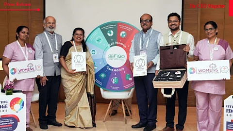Dr Hema Divakar with Dr Amit Shah, Dr Shantanu Pathak & Dr G V Divakar unveiled the ‘Wheel of Wellness’ at Cutting Edge 2025—sparking a revolution in women’s healthcare.