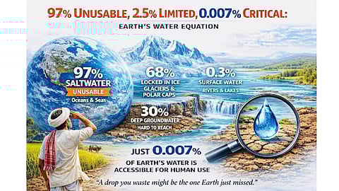 World Water Day: 97% Unusable, 2.5% Limited, 0.007% Critical: Earth’s Water Equation