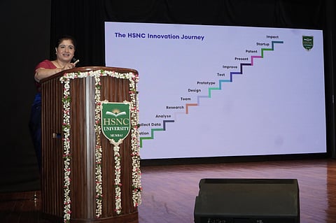 HSNC University Vice Chancellor Col. Prof. Hemlata K. Bagla addresses the incoming cohort during the inaugural session of the Master Induction Series 2026, inspiring them to embrace lifelong learning, interdisciplinary thinking and purpose-driven leadership.