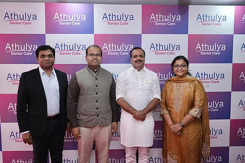  L to R: Srinivasan G., Founder & CEO; Dr. Karthik Narayan R., Founder & MD; U.T. Khader, Karnataka Health Minister; J. Krishna Kavya, Founder & Director, Athulya.