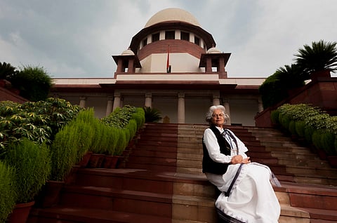 Indira Jaising, lawyer noted for her legal activism in promoting human right causes and feminism during a shoot with Outlook at the Supreme court of India in New Delhi on August 05, 2015.
Photograph by Narendra Bisht