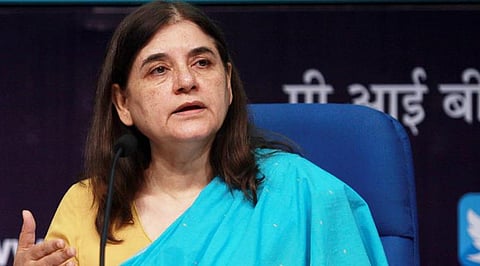 Union minister Maneka Gandhi at the Press conference on one Year Modi Govt in new Delhi on Tuesday. Express Photo by Prem Nath Pandey. 02.06.2015.