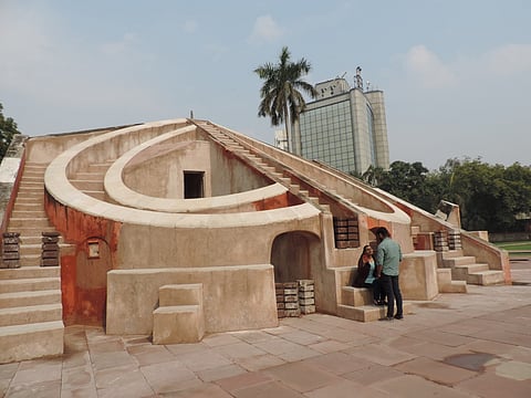 Jantar Mantar Complex in New Delhi, with highrises