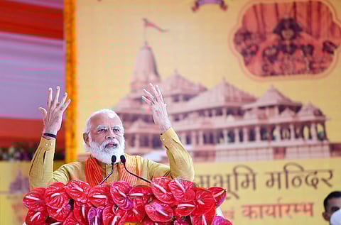 The Prime Minister, Shri Narendra Modi addressing at the foundation stone laying ceremony of Shree Ram Janmabhoomi Mandir, in Ayodhya, Uttar Pradesh on August 05, 2020. Source: PIB