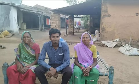 Govindbhai with his mother and aunt. 4 members of his family were thrashed and jailed for protesting.