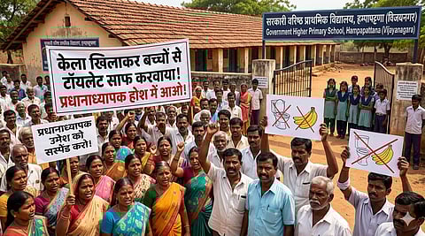 शिक्षक की इस जिद और अहंकार से नाराज ग्रामीणों ने सैकड़ों की तादाद में स्कूल के सामने प्रदर्शन किया। ग्रामीणों ने प्रधानाध्यापक के तत्काल निलंबन की मांग की।