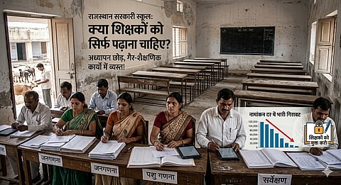 शिक्षक सरकारी स्कूलों में पढ़ाना चाहता है लेकिन उसे जनगणना, पशुगणना, विभिन्न सर्वेक्षणों जैसे गैर-शैक्षणिक कार्यों में लगाया जाता है और इन्हीं कार्यों के चलते सरकारी स्कूलों का नामांकन तेजी से गिरा है।