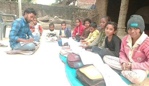 Initially the students were taught at random places in the open