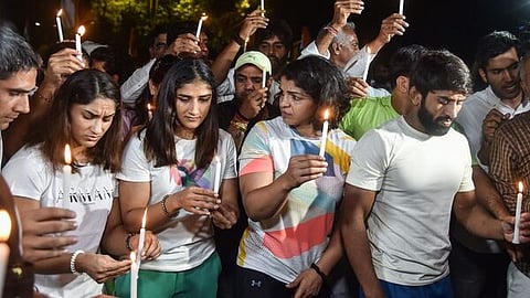 Protesting Wrestlers participated in a candle march at Jantar Mantar