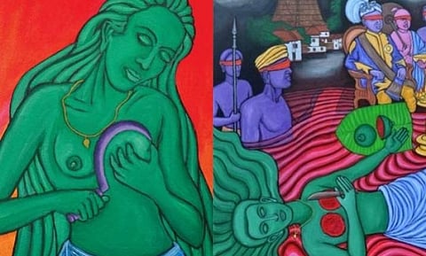 Moved by Nangeli's story, famous painter T Murali created a series of paintings on her sacrifice.