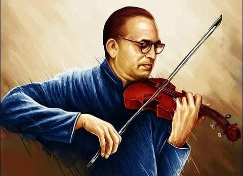 An artistic impression of Dr. Ambedkar the great scholar as a violinist