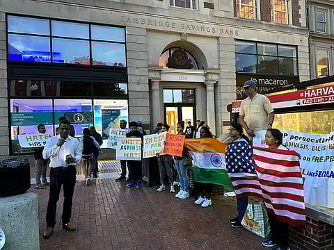 Participants at the protest organized by the Boston South Asian Coalition