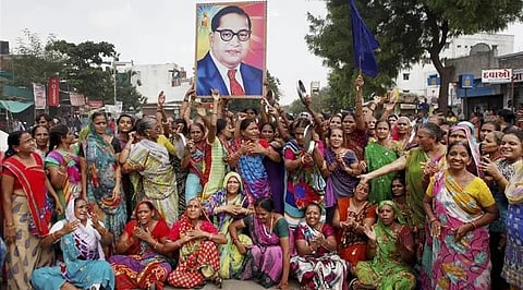 Women protests against the flogging of Dalits in UNA district of Gujarat in 2016