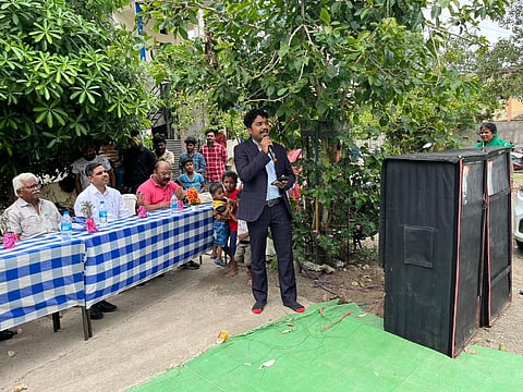Vikas speaking at the inauguration of the School