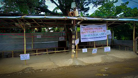 A temporary protest site set up by locals at Moirong Thong in the capital Imphal, after the incident of rape of women in Churachandpur.