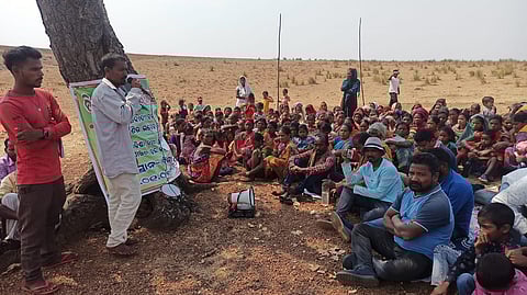 Protestors demand immediate release of arrested villagers and withdrawal of cahrges under UAPA and Arms Act.