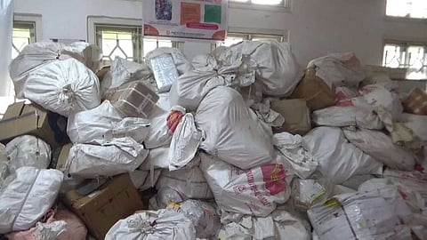 Mailbags awaiting dispatch at a local post office