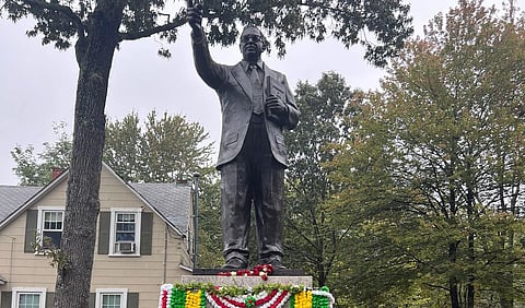 The remarkable statue is part of the Ambedkar Memorial Project by the AIC, currently under construction on a sprawling 13-acre expanse in Accokeek city, Maryland.
