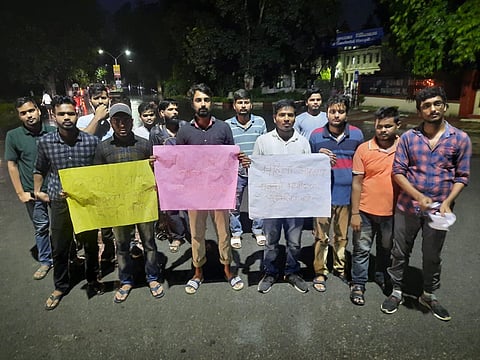 Students of Banaras Hindu University braved the rain to protest against the law.