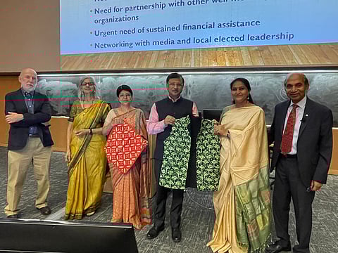 Nidhi showcasing the skills of Sakhi women at an event hosted by Mahatma Gandhi Peace Council in Ottawa.