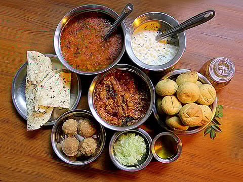 A traditional Rajasthani Thali comprising of Dal-Bhati-Churma