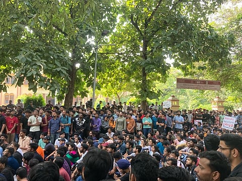 Students staged a protest outside the Indian Institute of Technology's (BHU) director's office after a student alleged that she was molested on campus on Nov. 2