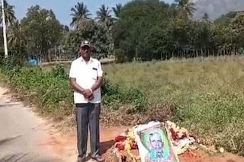 A dalit family was compelled to bury their deceased father on the roadside due to the absence of a graveyard for their community in the area.
