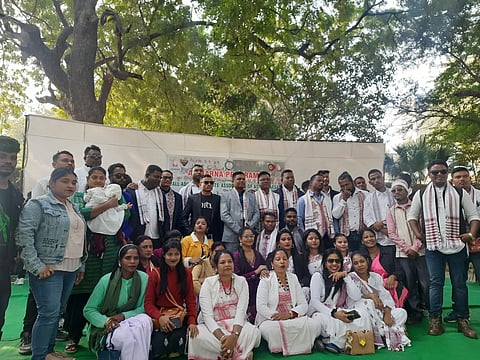 To demand Scheduled Tribes status in the state, the All Adivasi Student Association of Assam organized a sit-in at Jantar Mantar on Friday.