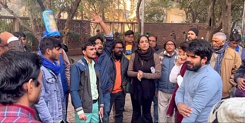 Ritu Singh at her protest near Gate no. 4 of Arts Faculty, University of Delhi