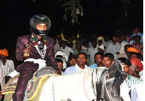 In May 2015, a Dalit groom had to wear helmet to wedding to duck upper caste attack in Negrun village in Ratlam district in MP.