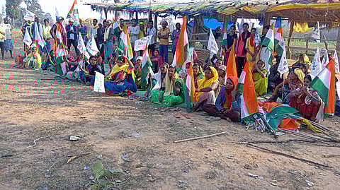 Locals protesting the mining projects in Hasdeo Aranya.