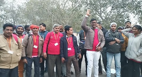 The SDRF volunteers staged a protest demanding wages against their services.