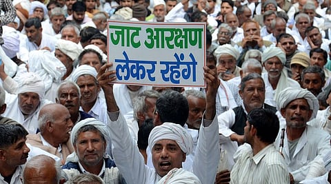 A file pic from the Jat quota protest at Jantar Mantar in 2017.