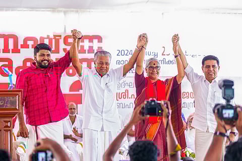 The Chief Minister was (second from left) addressing a fourth consecutive rally organized by the CPI(M) in Kerala against the contentious Citizenship Amendment Act (CAA).