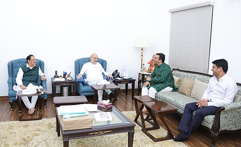 RLD Chief Jayant with Union Home Minister Amit Shah and BJP President JP Nadda