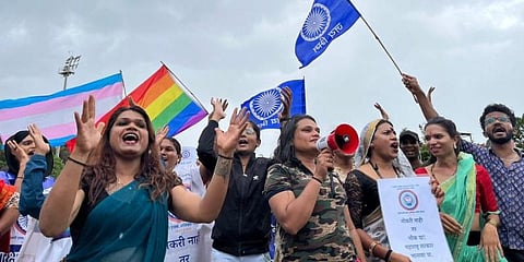 Trans community of Maharashtra protesting against the discriminative police force application process in 2023