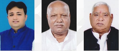 Key contenders: (from L to R) Sacchidanand Pandey of the BSP, Lallu Singh of the BJP and Awadhesh Prasad of the SP