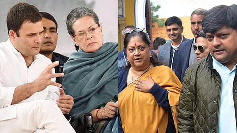 (L to R) Rahul Gandhi with mother Sonia Gandhi, Dushyant Singh with mother Vasundhara Raje